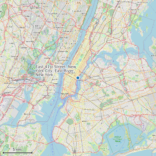 Map of East 41st Street, New York City, East River, New York Tide Prediction Station