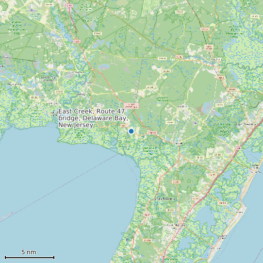 Map of East Creek, Route 47 bridge, Delaware Bay, New Jersey Tide Prediction Station