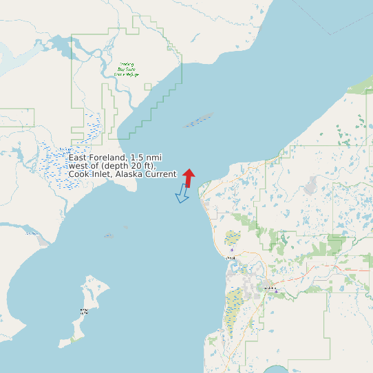 Map of East Foreland, 1.5 nmi west of (depth 20 ft), Cook Inlet, Alaska Current Prediction Station