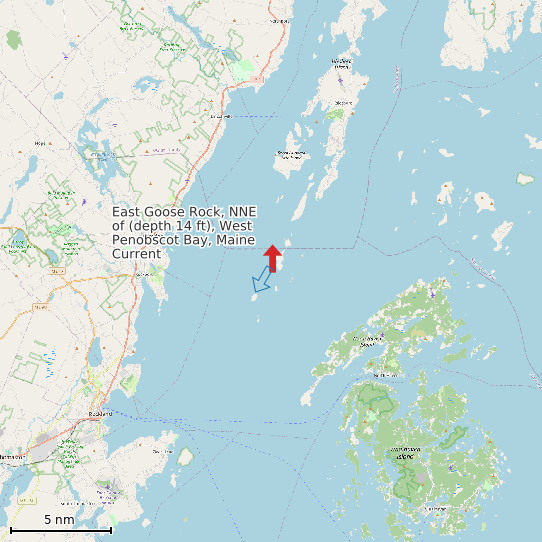 Map of East Goose Rock, NNE of (depth 14 ft), West Penobscot Bay, Maine Current Prediction Station