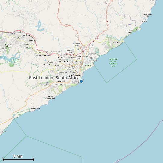 Map of East London, South Africa Tide Prediction Station