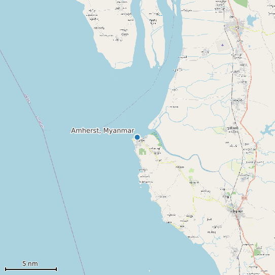 Map of Amherst, Myanmar Tide Prediction Station
