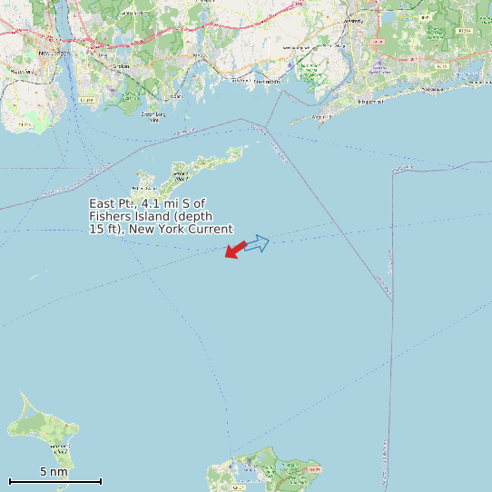 Map of East Pt., 4.1 mi S of Fishers Island (depth 15 ft), New York Current Prediction Station