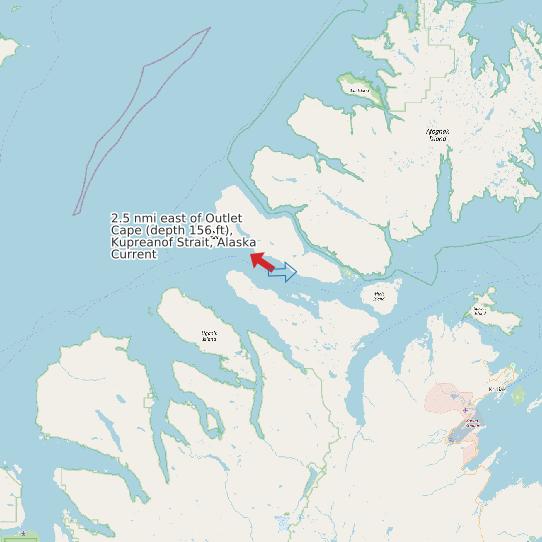 2.5 nmi east of Outlet Cape (depth 156 ft), Kupreanof Strait, Alaska Current map