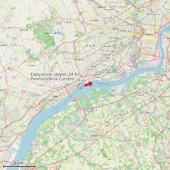 Map of Eddystone (depth 34 ft), Pennsylvania Current Prediction Station