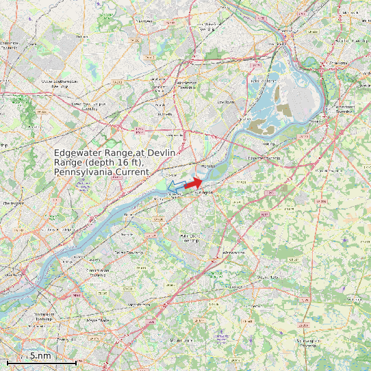 Map of Edgewater Range at Devlin Range (depth 16 ft), Pennsylvania Current Prediction Station