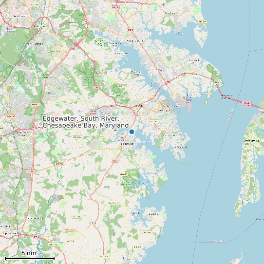 Map of Edgewater, South River, Chesapeake Bay, Maryland Tide Prediction Station