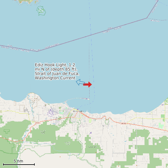Map of Ediz Hook Light, 1.2 mi N of (depth 85 ft), Strait of Juan de Fuca, Washington Current Prediction Station