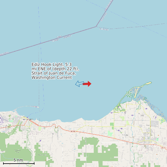 Map of Ediz Hook Light, 5.3 mi ENE of (depth 22 ft), Strait of Juan de Fuca, Washington Current Prediction Station