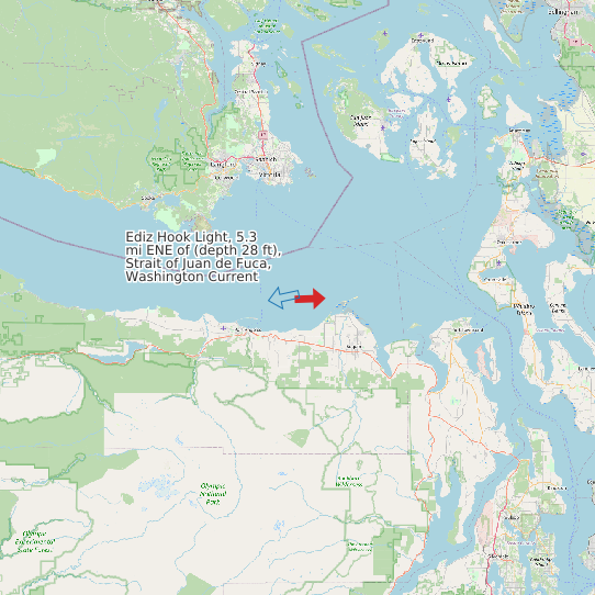 Map of Ediz Hook Light, 5.3 mi ENE of (depth 28 ft), Strait of Juan de Fuca, Washington Current Prediction Station