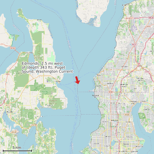 Map of Edmonds, 2.5 mi west of (depth 343 ft), Puget Sound, Washington Current Prediction Station