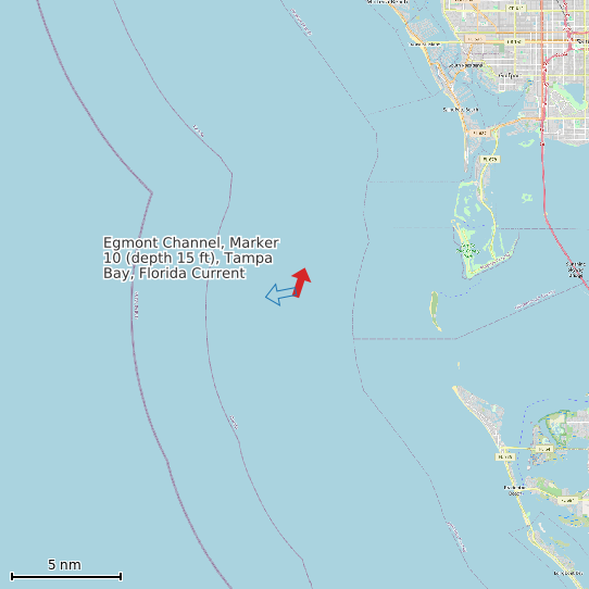 Map of Egmont Channel, Marker 10 (depth 15 ft), Tampa Bay, Florida Current Prediction Station