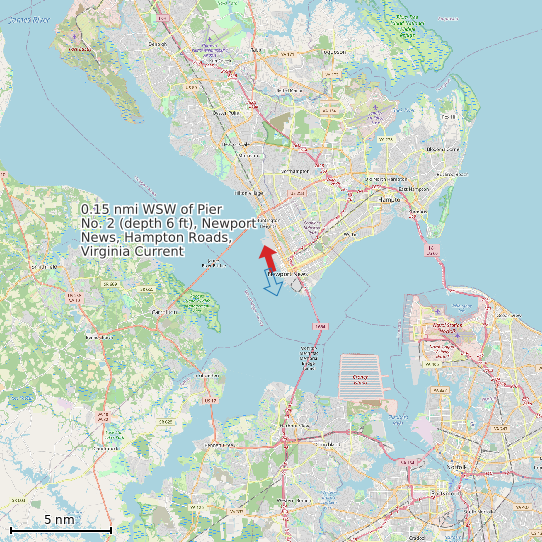 Map of 0.15 nmi WSW of Pier No. 2 (depth 6 ft), Newport News, Hampton Roads, Virginia Current Prediction Station