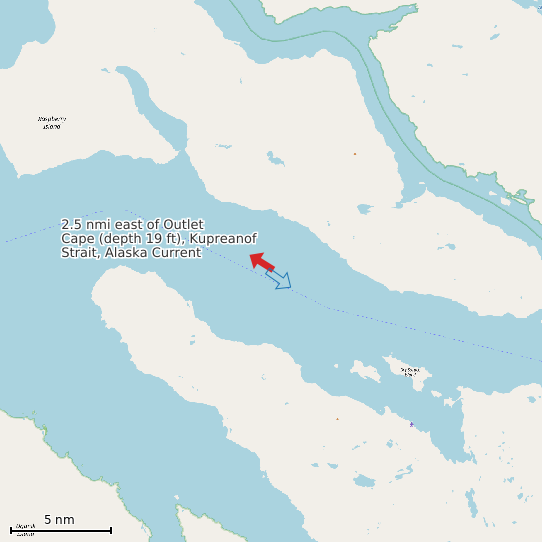 Map of 2.5 nmi east of Outlet Cape (depth 19 ft), Kupreanof Strait, Alaska Current Prediction Station