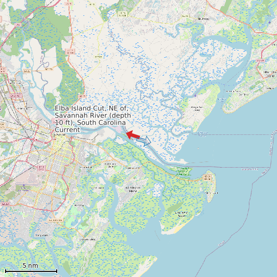 Map of Elba Island Cut, NE of, Savannah River (depth 10 ft), South Carolina Current Prediction Station