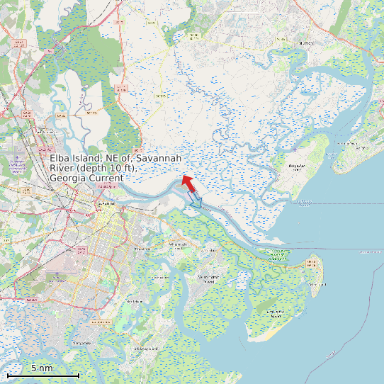Map of Elba Island, NE of, Savannah River (depth 10 ft), Georgia Current Prediction Station