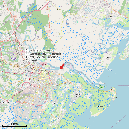 Map of Elba Island, west of, Savannah River (depth 10 ft), South Carolina Current Prediction Station