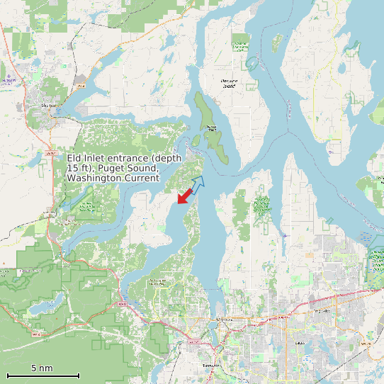 Map of Eld Inlet entrance (depth 15 ft), Puget Sound, Washington Current Prediction Station