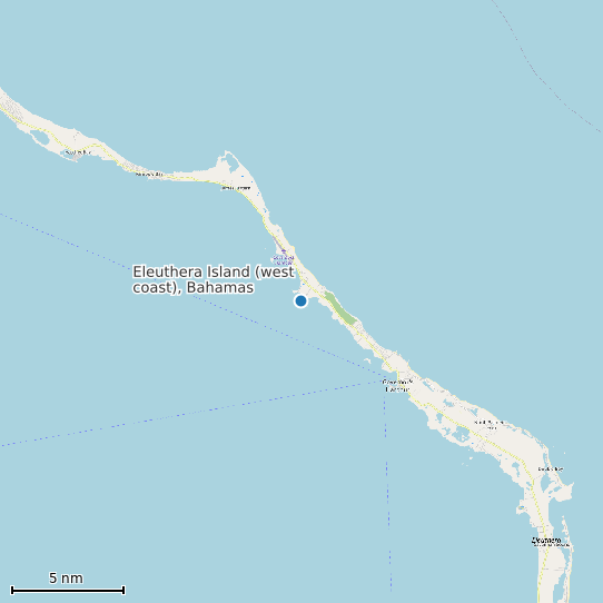 Map of Eleuthera Island (west coast), Bahamas Tide Prediction Station