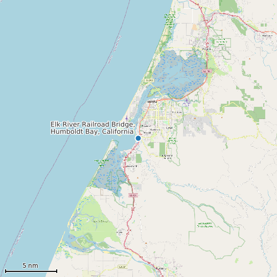 Map of Elk River Railroad Bridge, Humboldt Bay, California Tide Prediction Station