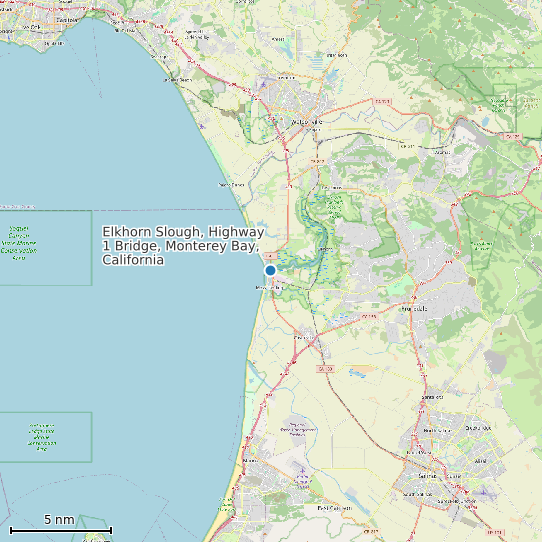 Map of Elkhorn Slough, Highway 1 Bridge, Monterey Bay, California Tide Prediction Station
