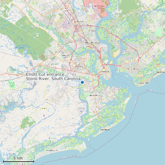 Map of Elliott Cut entrance, Stono River, South Carolina Tide Prediction Station