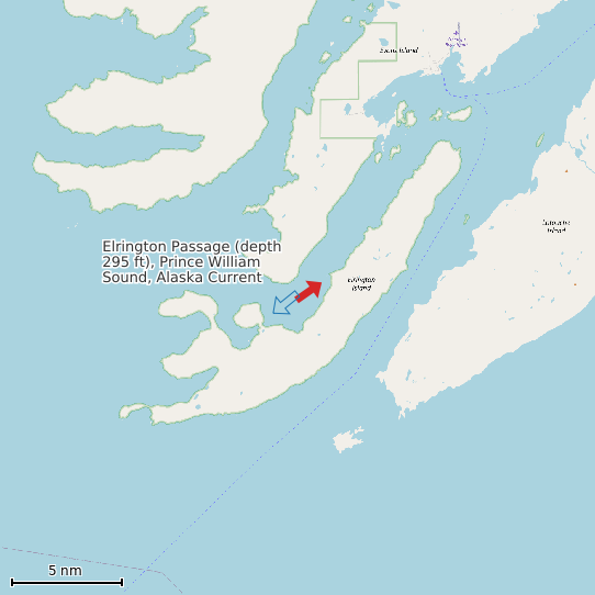 Map of Elrington Passage (depth 295 ft), Prince William Sound, Alaska Current Prediction Station