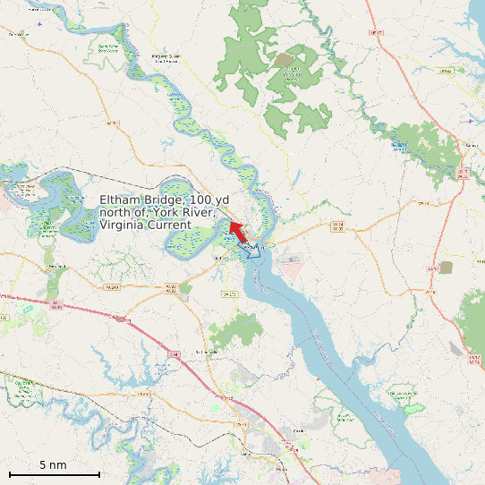 Map of Eltham Bridge, 100 yd north of, York River, Virginia Current Prediction Station