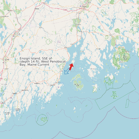 Map of Ensign Island, SSE of (depth 14 ft), West Penobscot Bay, Maine Current Prediction Station