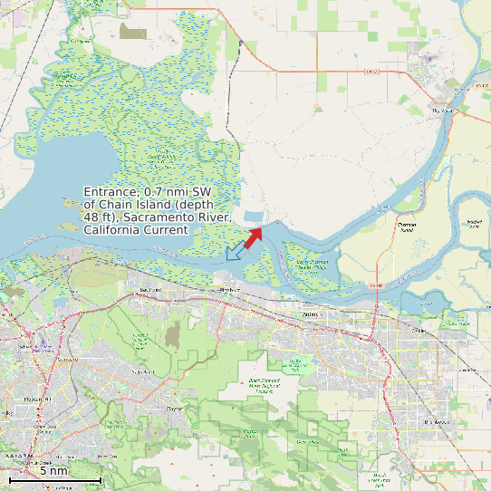 Map of Entrance, 0.7 nmi SW of Chain Island (depth 48 ft), Sacramento River, California Current Prediction Station