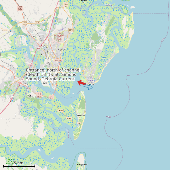 Map of Entrance, north of channel (depth 13 ft), St. Simons Sound, Georgia Current Prediction Station