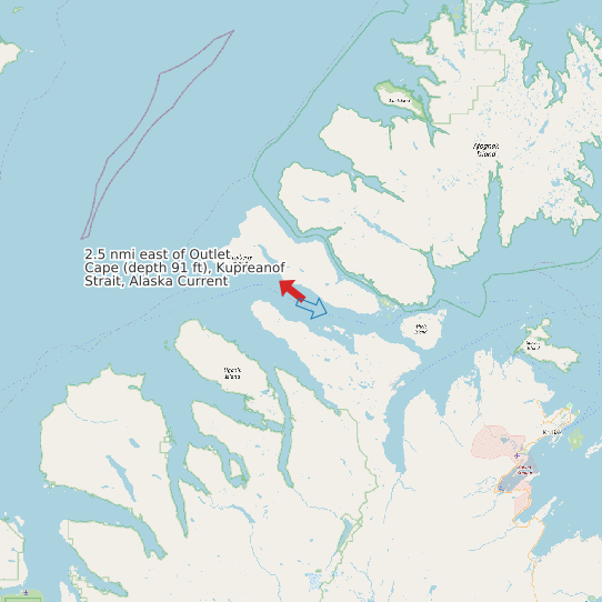 2.5 nmi east of Outlet Cape (depth 91 ft), Kupreanof Strait, Alaska Current map