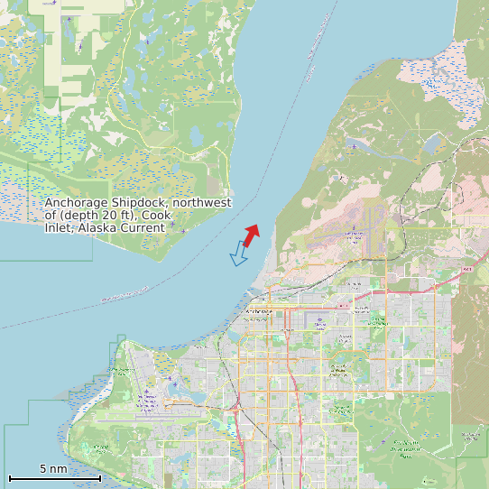 Map of Anchorage Shipdock, northwest of (depth 20 ft), Cook Inlet, Alaska Current Prediction Station