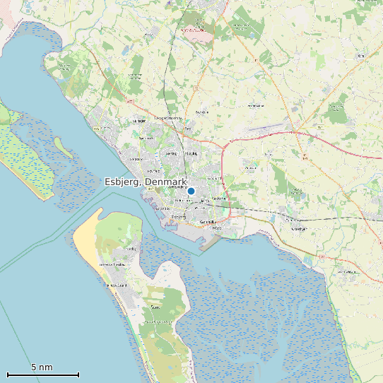 Map of Esbjerg, Denmark Tide Prediction Station