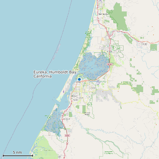 Map of Eureka, Humboldt Bay, California Tide Prediction Station