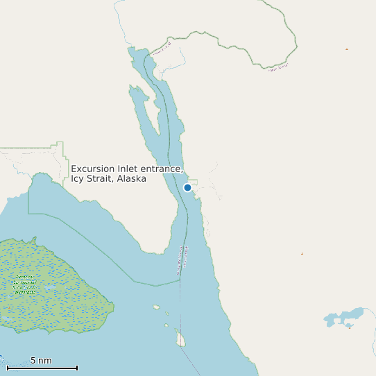 Map of Excursion Inlet entrance, Icy Strait, Alaska Tide Prediction Station