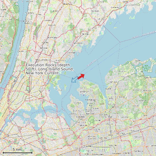 Map of Execution Rocks (depth 50 ft), Long Island Sound, New York Current Prediction Station