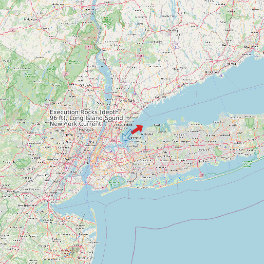 Map of Execution Rocks (depth 96 ft), Long Island Sound, New York Current Prediction Station