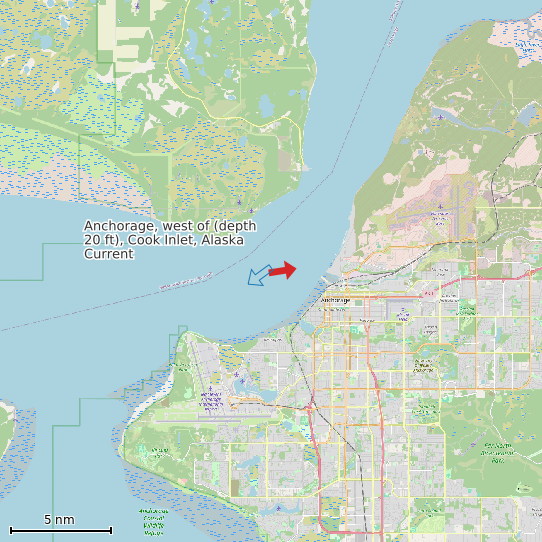 Map of Anchorage, west of (depth 20 ft), Cook Inlet, Alaska Current Prediction Station