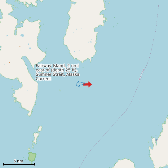 Map of Fairway Island, 2 nmi east of (depth 25 ft), Sumner Strait, Alaska Current Prediction Station