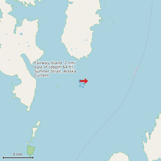 Map of Fairway Island, 2 nmi east of (depth 64 ft), Sumner Strait, Alaska Current Prediction Station
