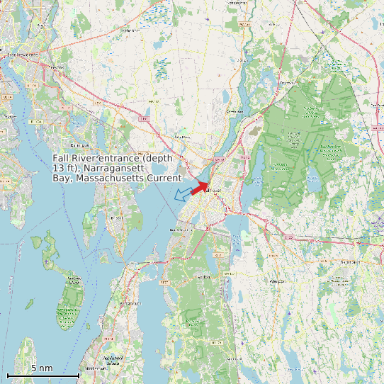 Map of Fall River entrance (depth 13 ft), Narragansett Bay, Massachusetts Current Prediction Station
