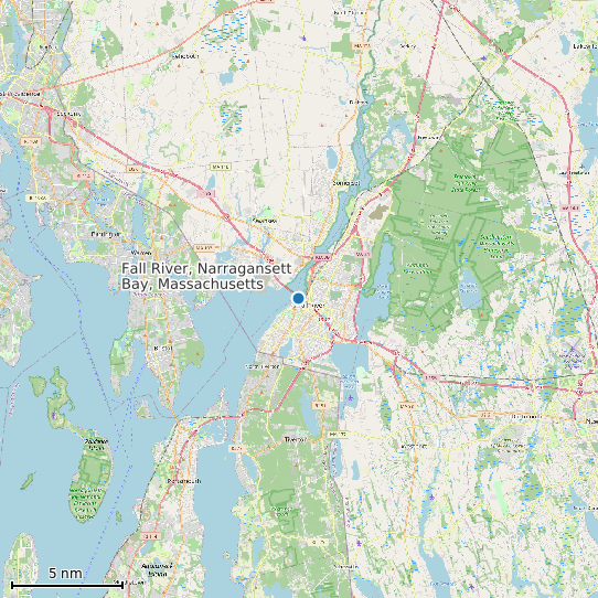 Map of Fall River, Narragansett Bay, Massachusetts Tide Prediction Station