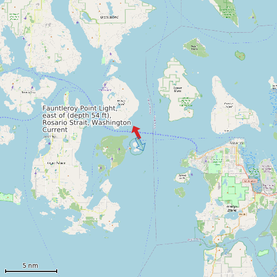 Map of Fauntleroy Point Light, east of (depth 54 ft), Rosario Strait, Washington Current Prediction Station