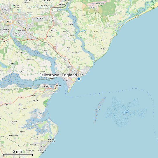 Map of Felixstowe, England Tide Prediction Station
