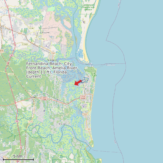 Map of Fernandina Beach, City Front Reach, Amelia River (depth 11 ft), Florida Current Prediction Station
