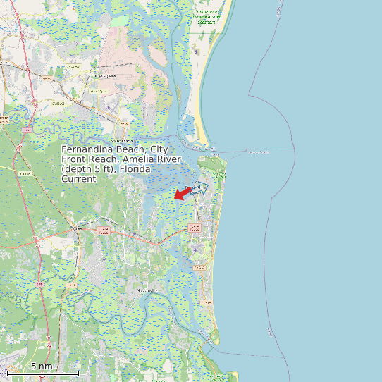 Map of Fernandina Beach, City Front Reach, Amelia River (depth 5 ft), Florida Current Prediction Station