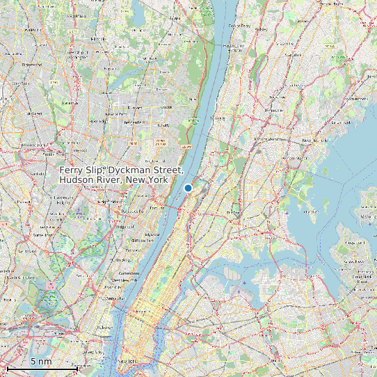 Map of Ferry Slip, Dyckman Street, Hudson River, New York Tide Prediction Station