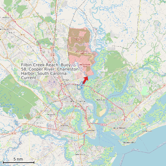 Map of Filbin Creek Reach, Buoy 58, Cooper River, Charleston Harbor, South Carolina Current Prediction Station
