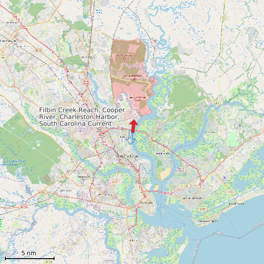 Map of Filbin Creek Reach, Cooper River, Charleston Harbor, South Carolina Current Prediction Station